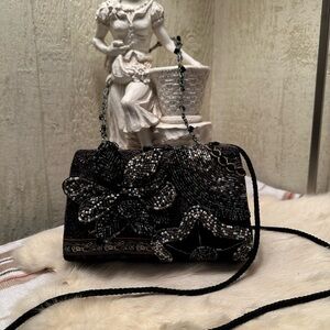 Vintage Black Beaded Evening Bag
